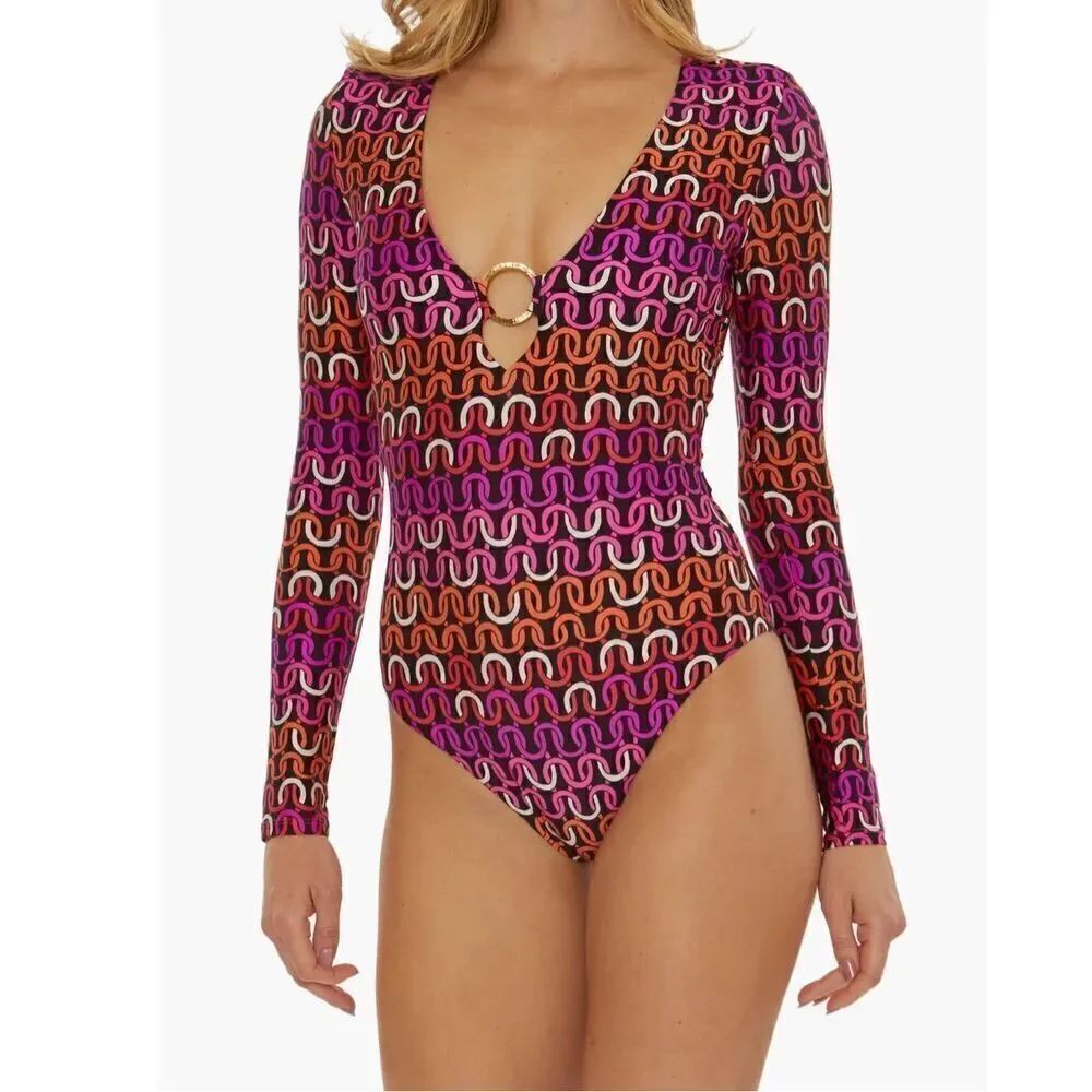 Trina Turk NWT Echo Long Sleeve One-Piece Swimsuit Sz S